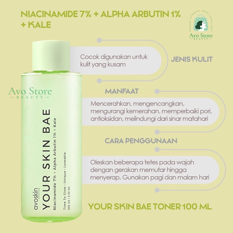 Avoskin YourSkinBae Toner Niacinamide 7% + Alpha Arbutin 1% + Kale 100ml