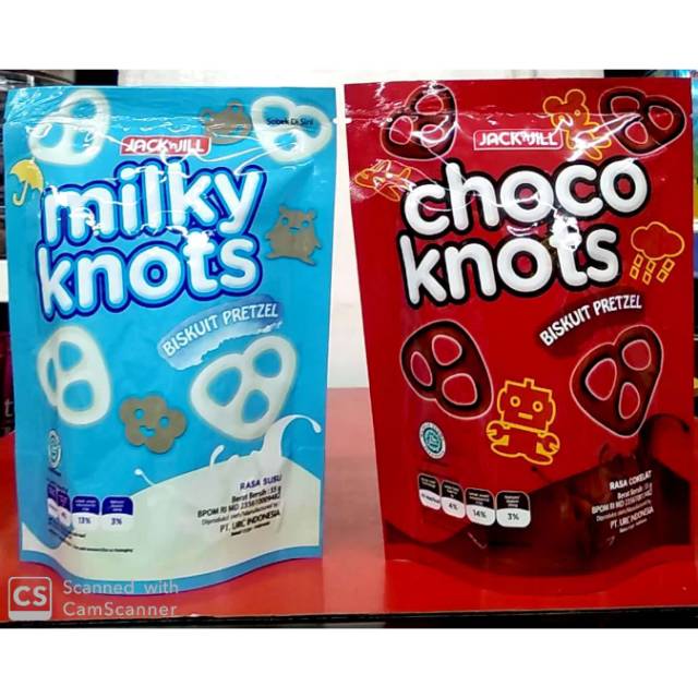 Jack 'N jill choco knots dan milky knots biskuit pretzel  55g