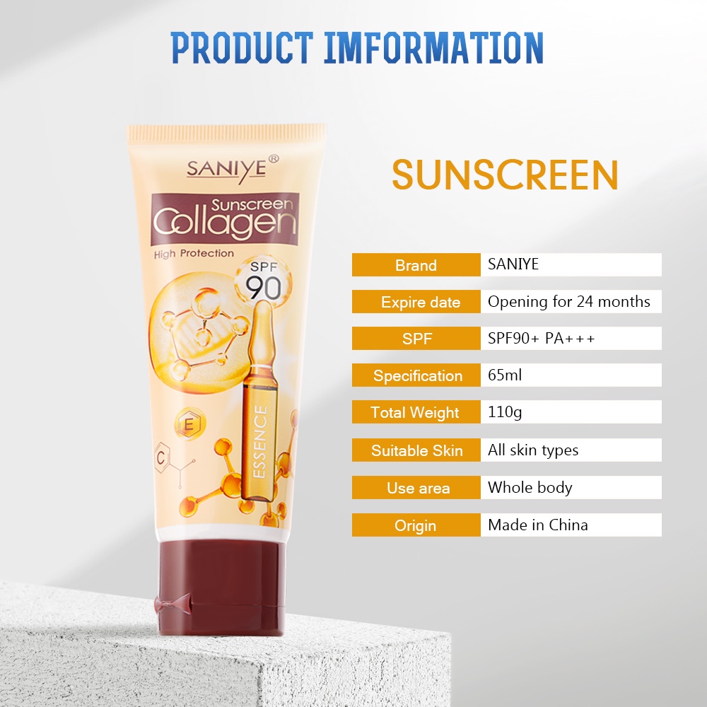 SANIYE Sunscreen SPF90+ UV sunblock Pemutih Anti Penuaan Tabir Surya Wajah Kosmetik 65ml R1208