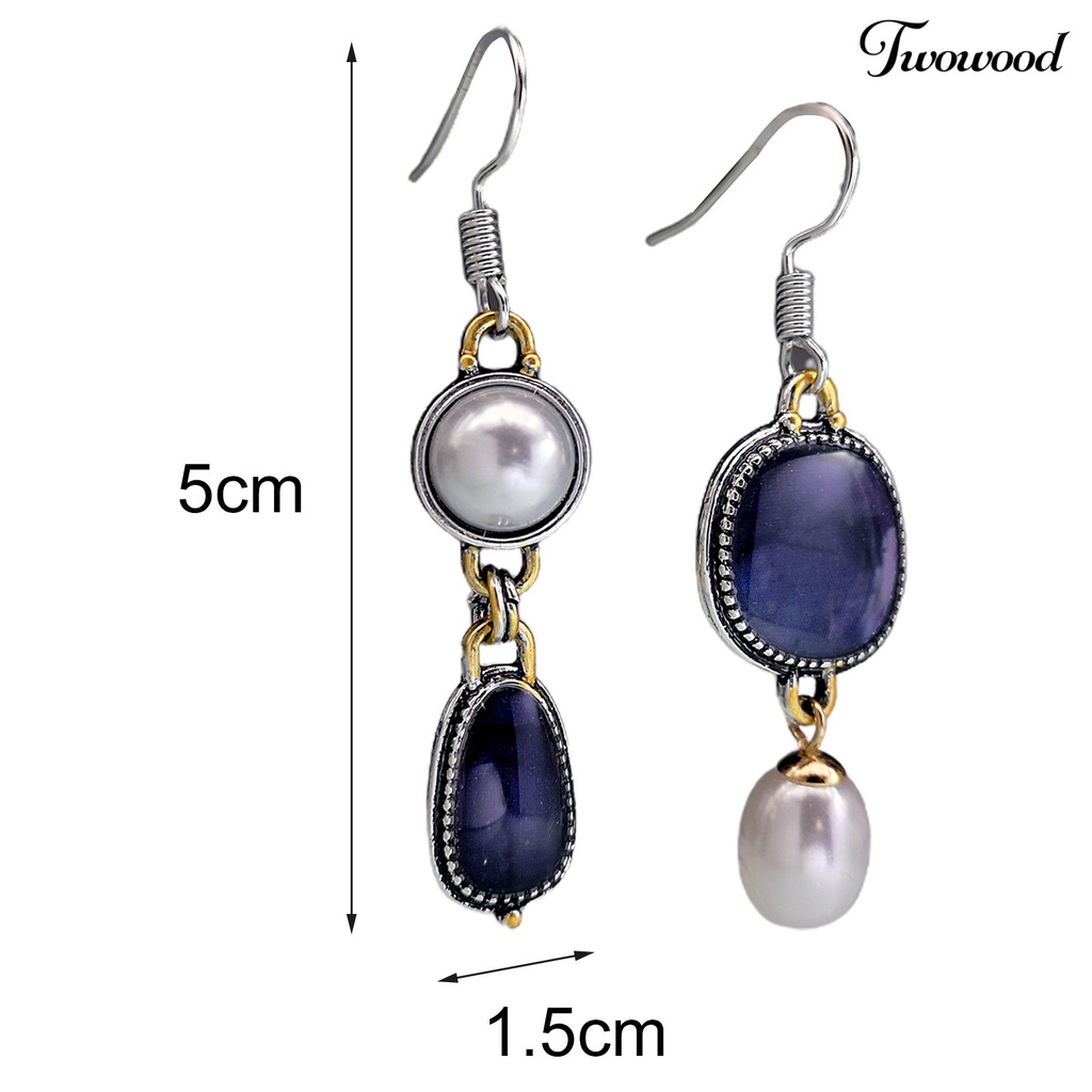 Twowood 1 Pair Asymmetric Earrings Inlay Water Drop Faux Pearl Hook Dangle Earrings for Daily Life