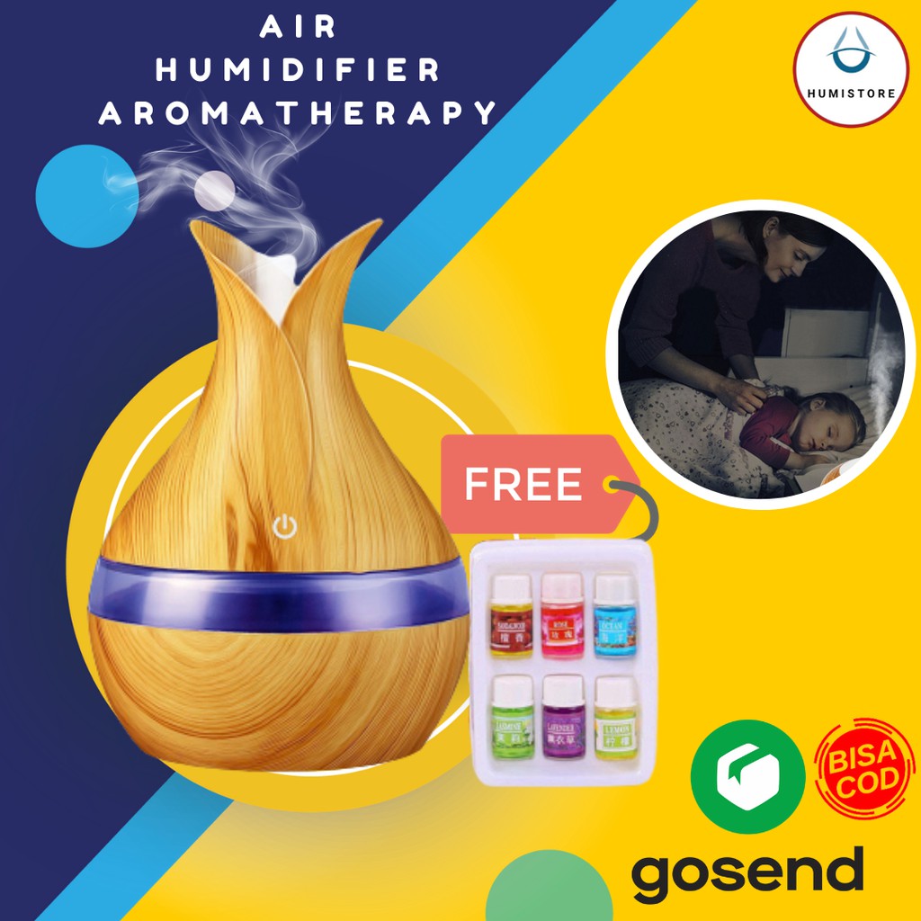 Air Humidifier Aromatherapy Diffuser Wood Design 300ml YX-188-Wooden + Oil