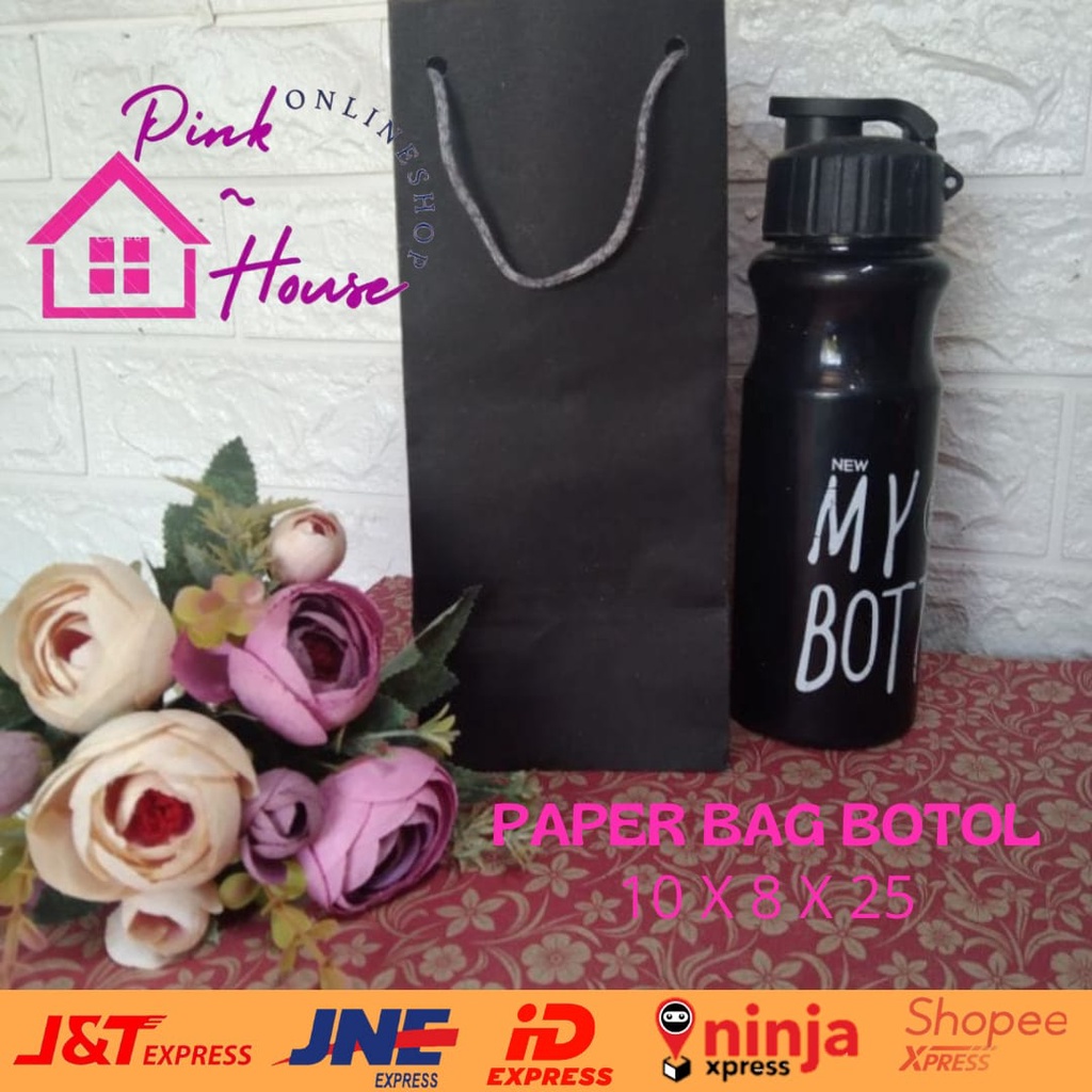 

PAPER BAG BOTOL [ BERHADIAH ] HITAM 10X8X25/TAS KERTAS BOTOL TUMBLR/PAPERBAG CRAFT HITAM