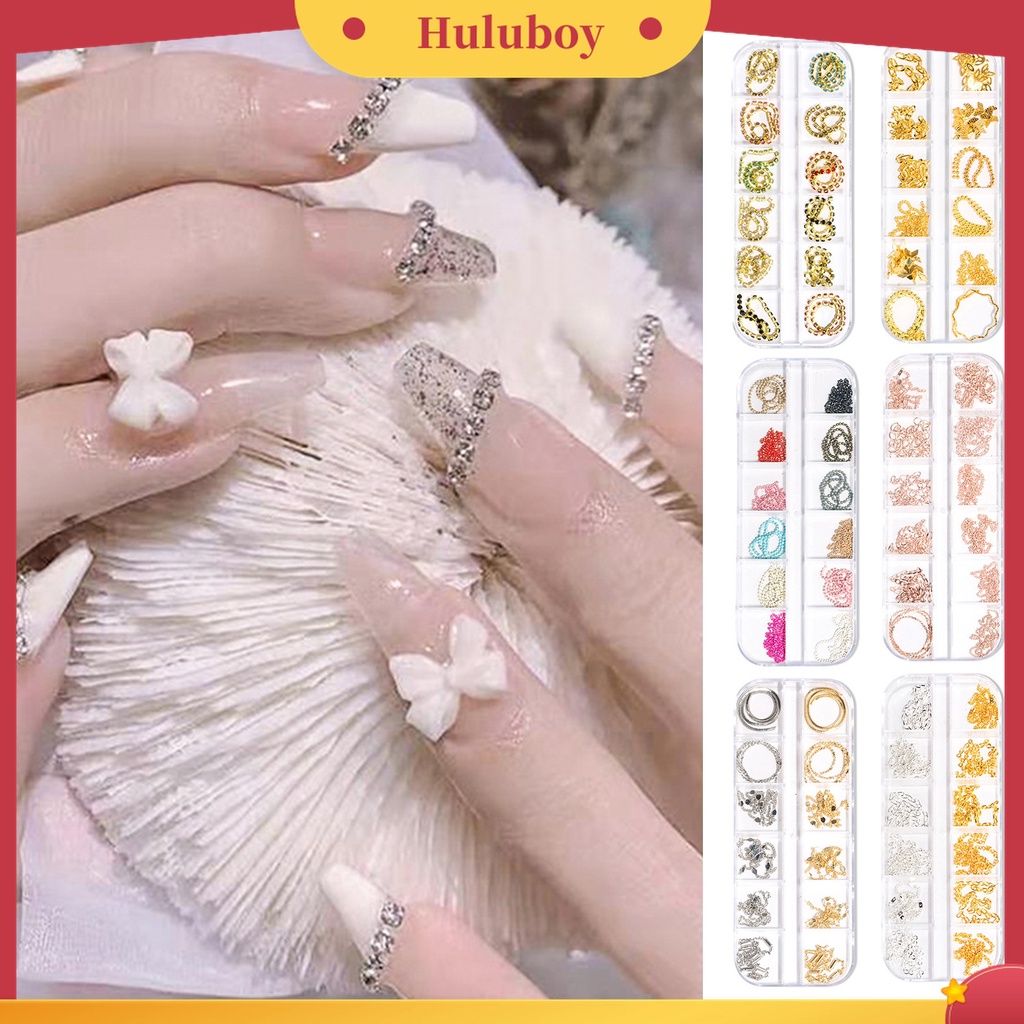 Huluboy Huluboy♡ 12pcs / Set Rantai Metal Lebar Aplikasi Nail Art / Manicure