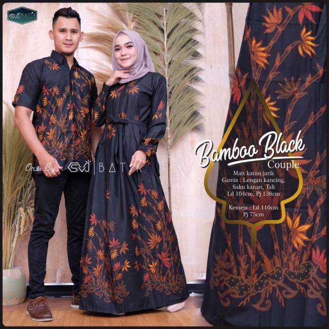 Couple batik lengan pendek pria & gamis batik wanita