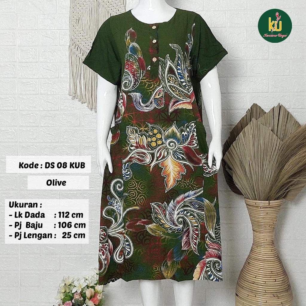 Bisa COD DS08 KUB | Daster Batik Kencana Ungu Asli Label Biru | Baju Santai Tidur Wanita Dewasa Kancing Depan Busui Friendly Motif Terbaru-Olive B