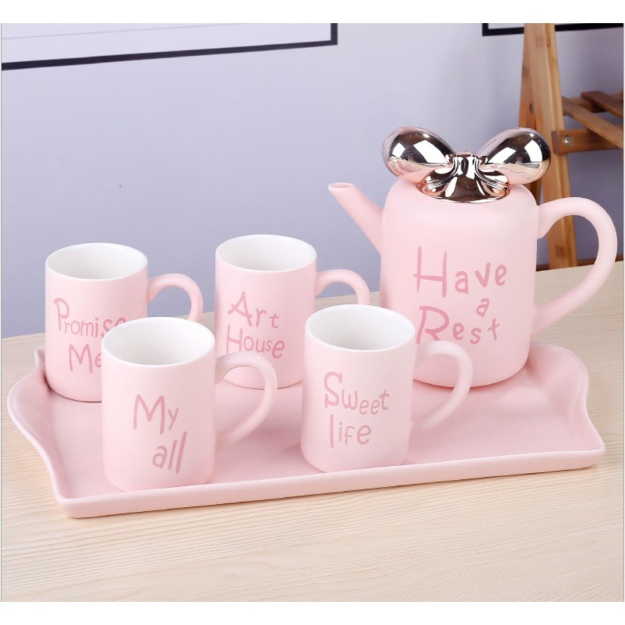 Ceramic Pastel Tea Pot Set / Peralatan Minum Teh Keramik Teko Cangkir / Berkualitas