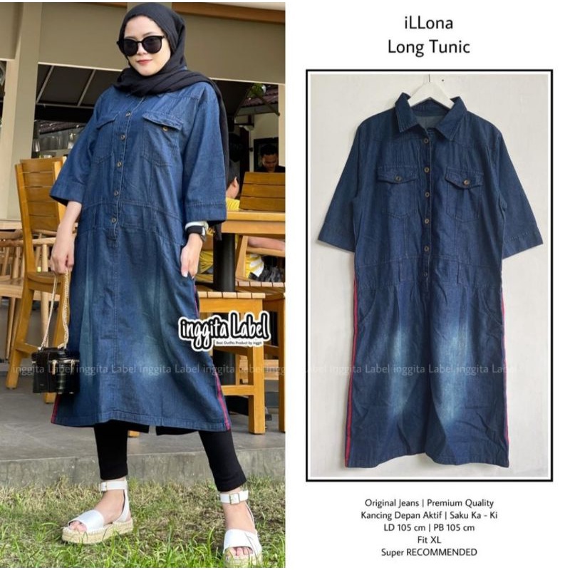 LONG TUNIK ATASAN JEANS WANITA  PEREMPUAN KEKINIAN  WANITA DEWASA   TERMURAH TERBARU 2021 MODERN REM