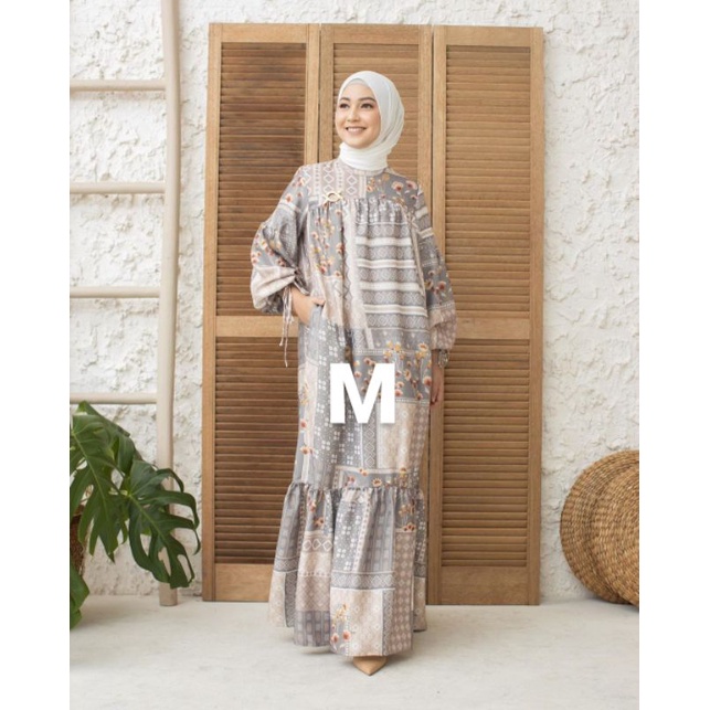 Amanda Dress (Wood Creme M) Ready Stock Wearing Klamby WK Blind Sale WK