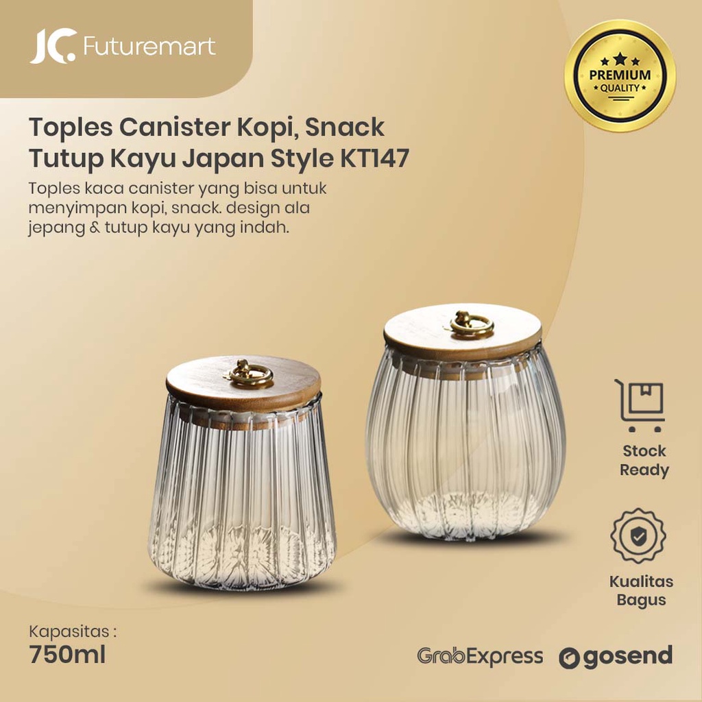 TOPLES CANISTER KOPI SNACK PERMEN KACA TUTUP KAYU JAPANESE STYLE KT147