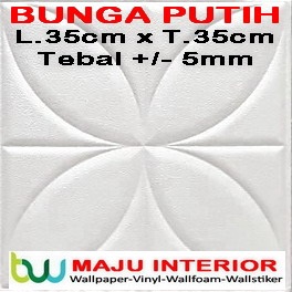Wallpaper 3D Bata 70x77 cm Walpaper Dinding 3D Brick Foam Motif Anak Doraemon Hello Kitty Stiker-Bunga Putih 35x35