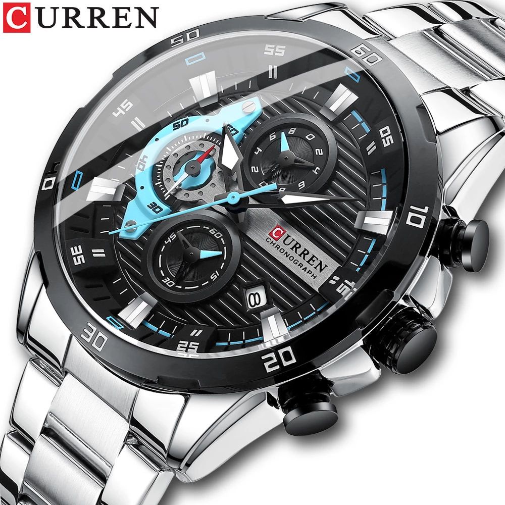 CURREN 8402 Jam Tangan Pria Stainless Steel Chronograph Luminous Hand