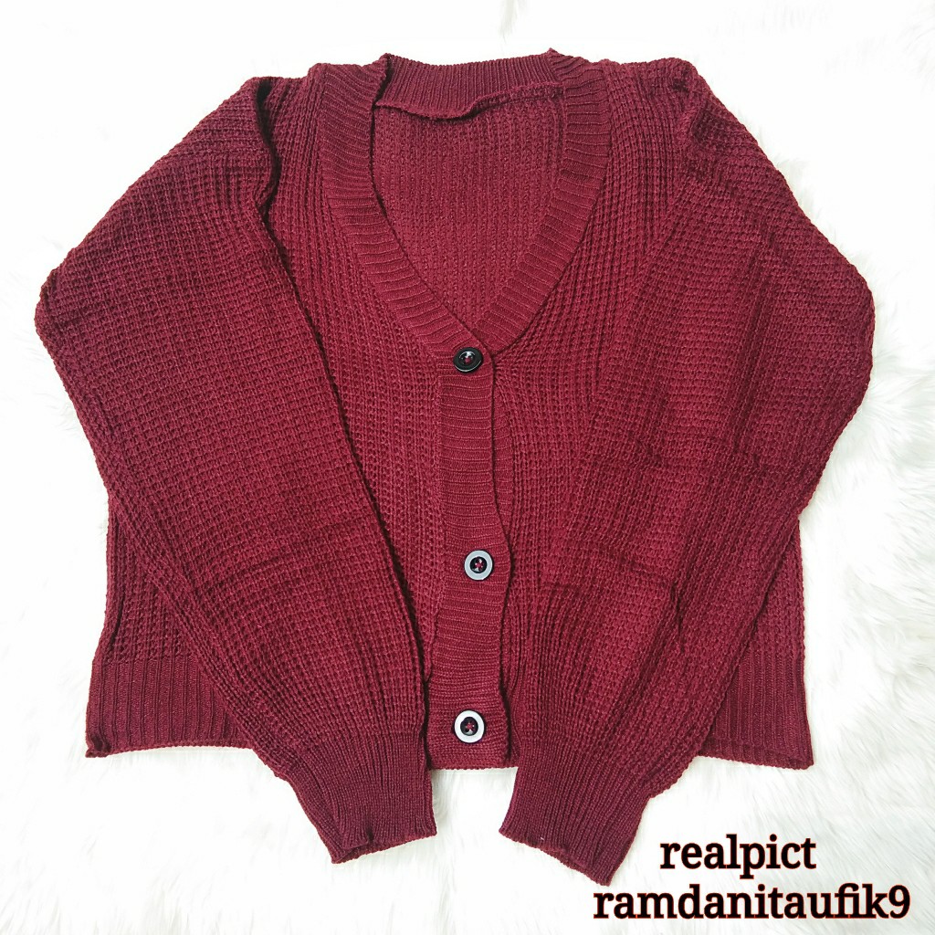 Cardi Rajut oversize - Nakara Cardigan Rajut Premium  - Cardi Rajut oversize - kardigan crop 7 gate.-CROP MARUN