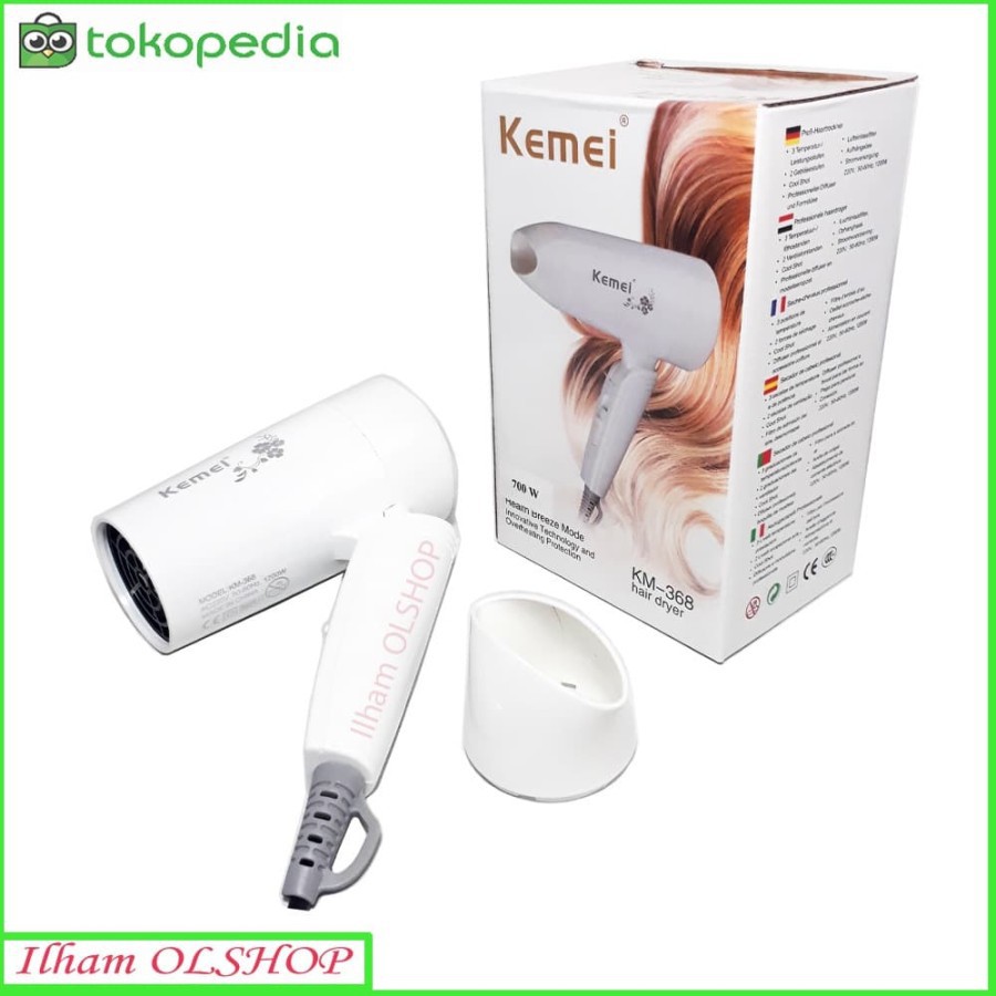 HAIR DRYER MINI LIPAT TRAVEL HAIRDRYER RAMBUT KEMEI KM-368 HOT &amp; COOL