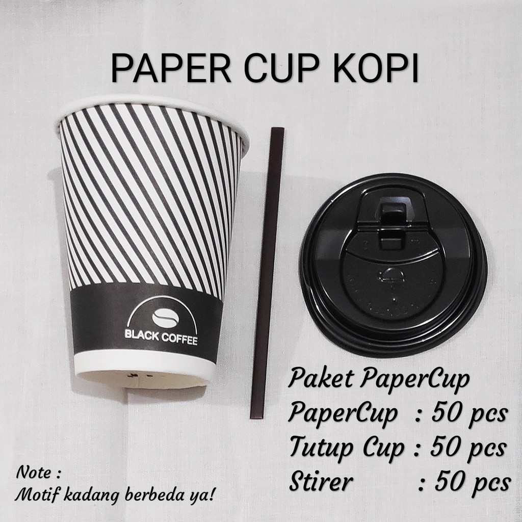 PaperCup+Tutup+sedotan  9 oz (isi 50pcs), Gelas Kertas ,Paper Cup Kopi, Papercup