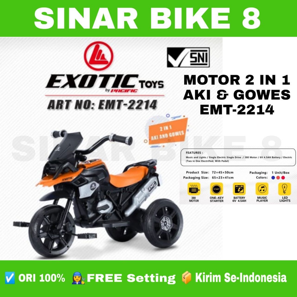 Motoran Aki EXOTIC Tricycle EMT 2214, 2 in 1 Model Terbaru Bisa Digowes