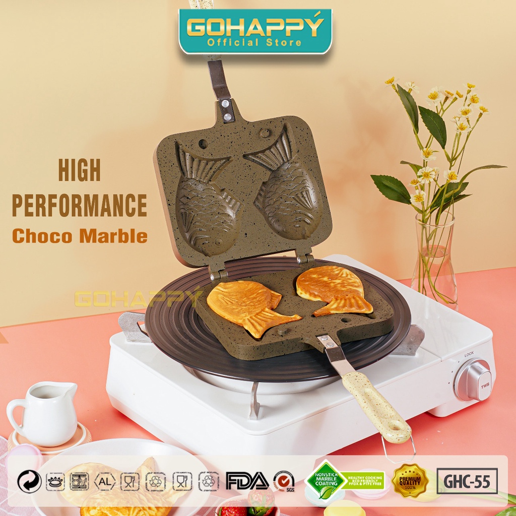 MIZUKI CETAKAN KUE WAFFLE IKAN TAIYAKI MAKER Gohappy GHC55 Anti lengket marble diatas teflon High quality