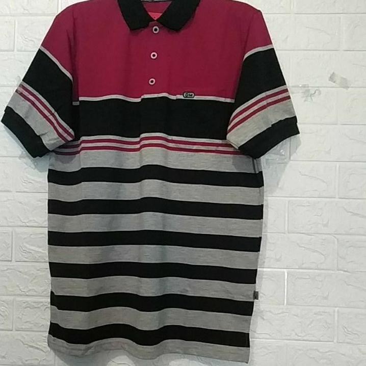 ➬ Kaos baju krah kerah polo lengan tangan pendek pria laki cowo orang tua big size salur katun L XL