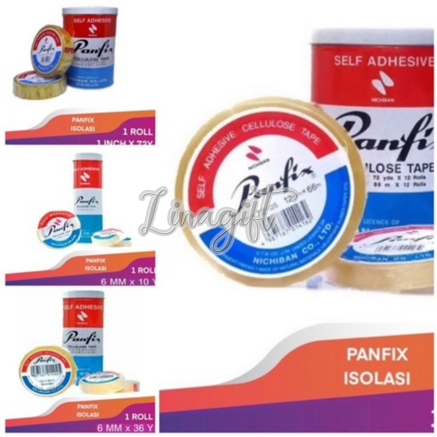 ( Rol ) PANFIX - ISOLASI SELOTIP LAKBAN BENING CELLULOSE TAPE SELF ADHESIVE - 6MM 12MM 24MM 72 Yard