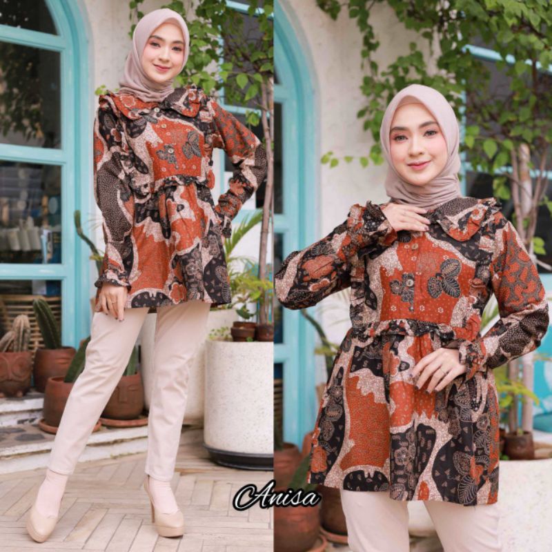 tey-17 Batik wanita ASJ SA HRB026 Kenongo Kemeja Tosca Pendek-1