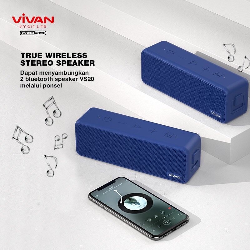 Speaker Bluetooth VIVAN VS20 Wireless Audio Portable Mega Bass Waterproof IPX7 Hi-Fi AUX TWS Bluetooth 5.0 Original Surround Sound 360° - Garansi Resmi 1 Tahun