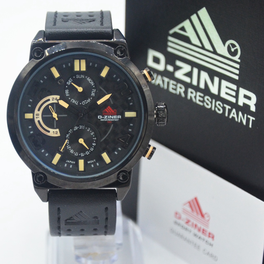 D-Ziner 9001 - Jam Tangan Kulit Pria Berkualitas - Chrono Aktif - Anti Air - Original