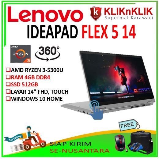 LAPTOP FLIP LENOVO FLEX 5 14 RYZEN 3 5300U 4GB 512GB SSD 14 FHD TOUCH W10