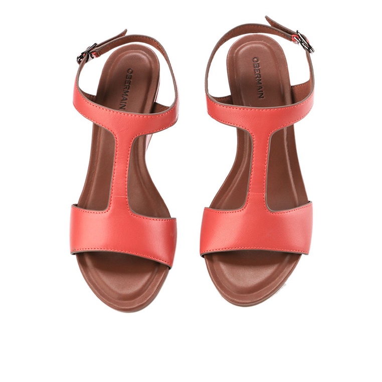 SANDAL WEDGES KULIT OBERMAIN WANITA ORIGINAL SLINGBACK ASLI MERAH OW08