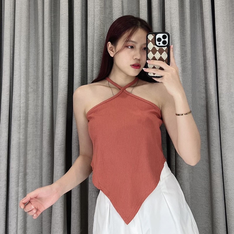 Tanktop X silang rib   | crop top cross | Crop top halter