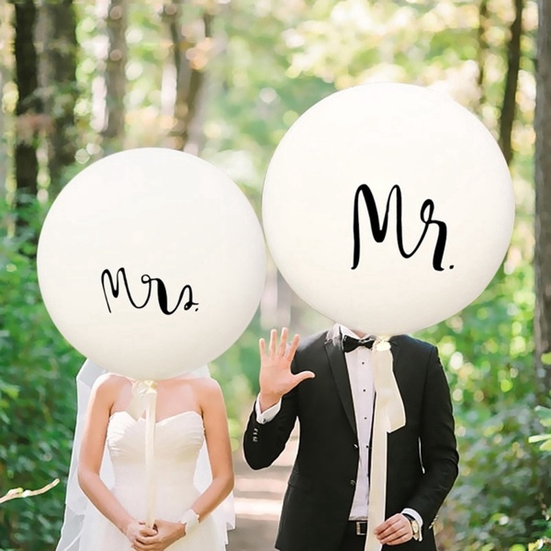 2pcs / Set Balon Lateks Motif Print Mr Mr Mrs Warna Putih Ukuran 36 Inci Untuk Dekorasi Pesta Pernikahan