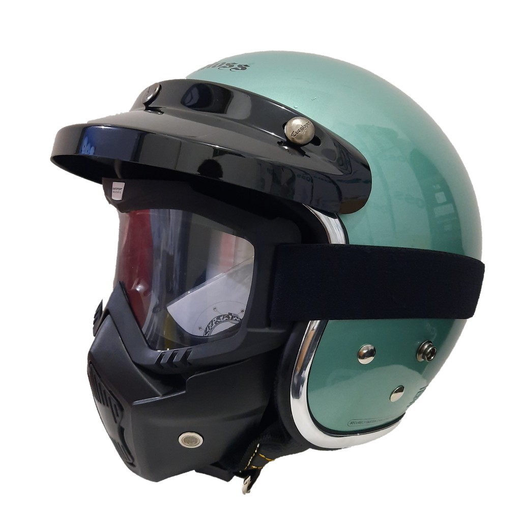 Helm Cargloss Retro Jz Green Dengan Google Mask List Croom