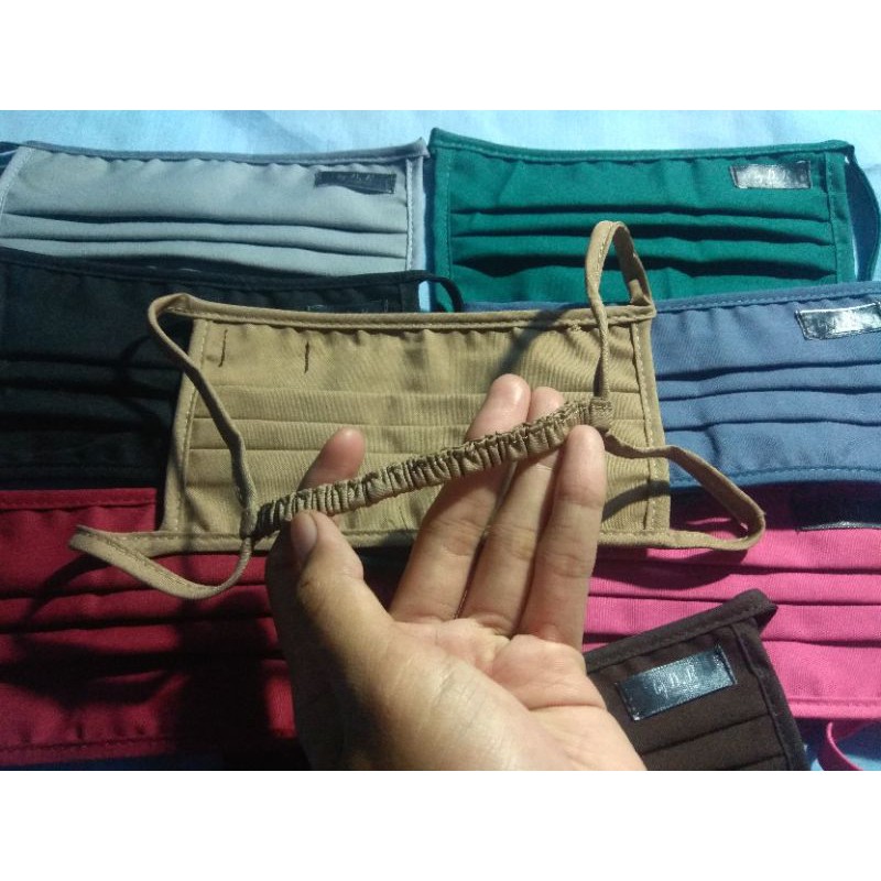 Masker serut cantol/masker hijab cantol/masker kain oxford/masker kain praktis