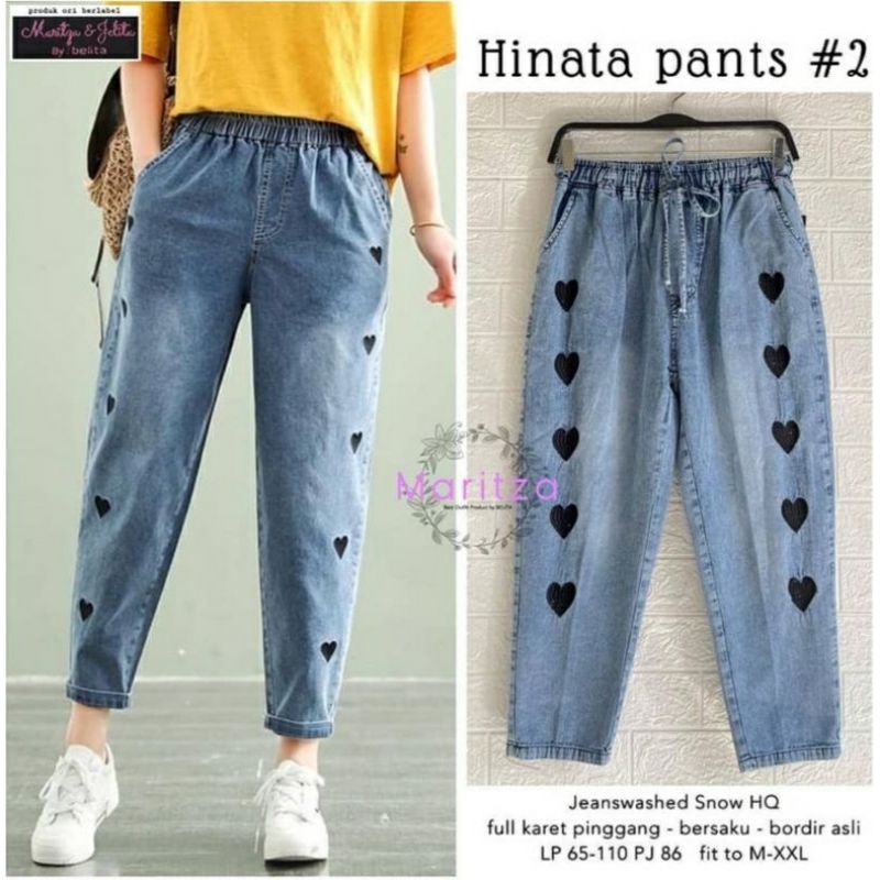 CELANA JEANS WANITA BORDIR LOVE JUMBO HINATA PANTS BOYFRIENDS JUMBO