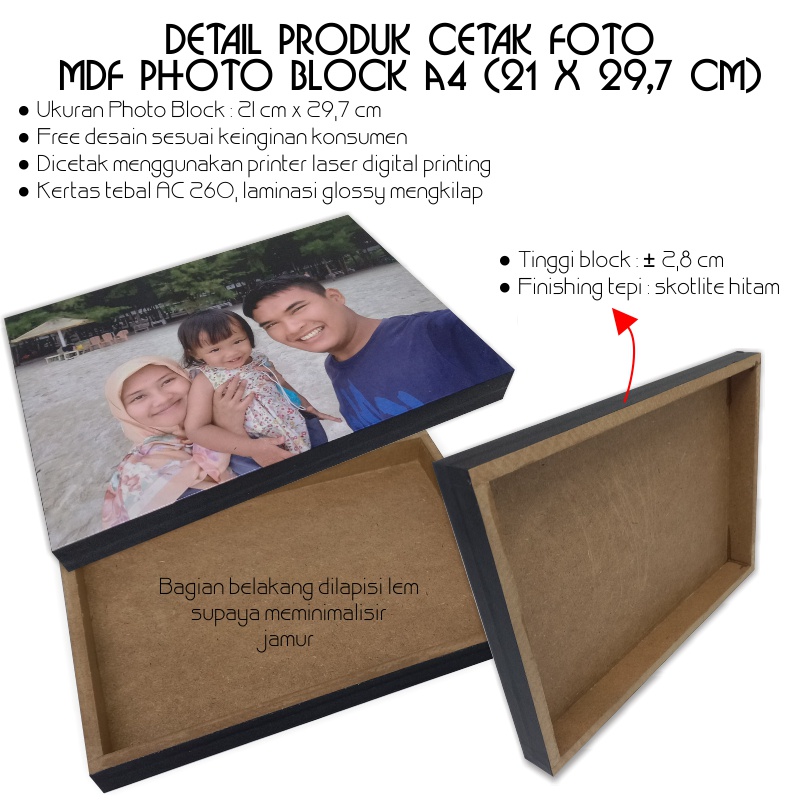 CETAK FOTO MDF PHOTO BLOCK A4 (21 x 29,7 cm) / WALL DECOR A4