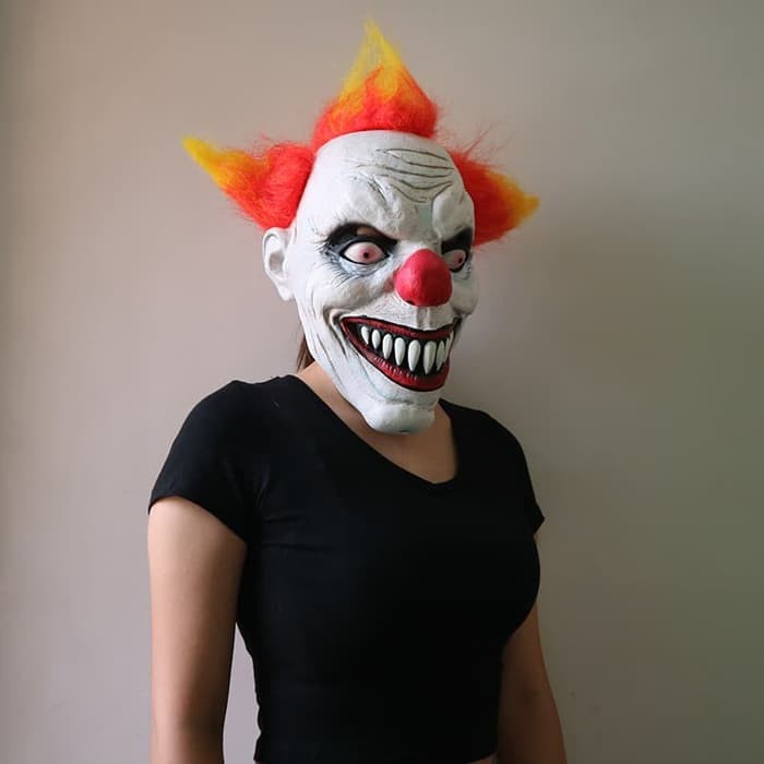 Topeng Badut Seram Scary Clown Joker  Rambut  Api Halloween 