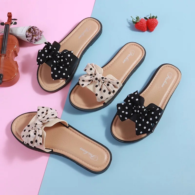 (FY) Sandal Wanita Sandal Slop Wanita Model Pita Polkadot Fashion Korea Import Real Pict