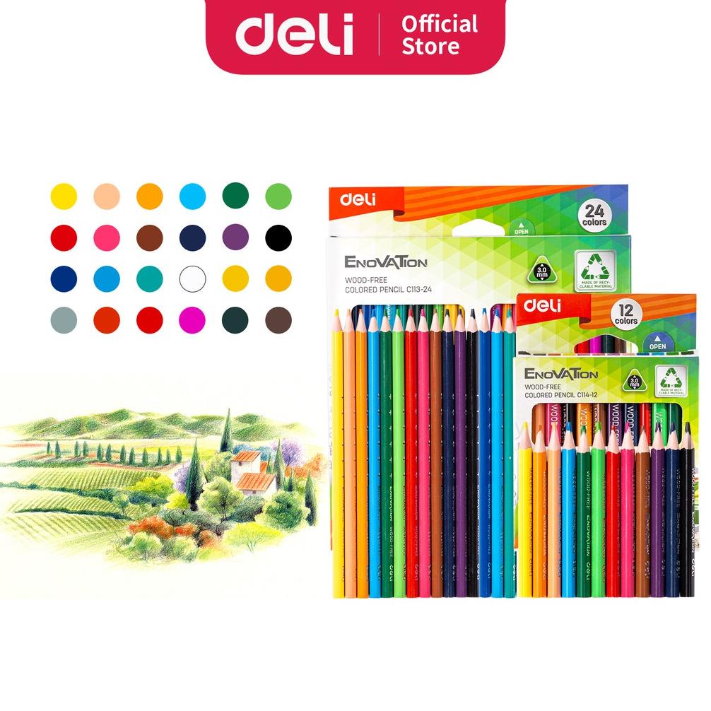 

((BISA COD)) Deli Color Run Color Pencil / Pensil Warna 12 Warna Desain Segitiga Wood-Free EC114