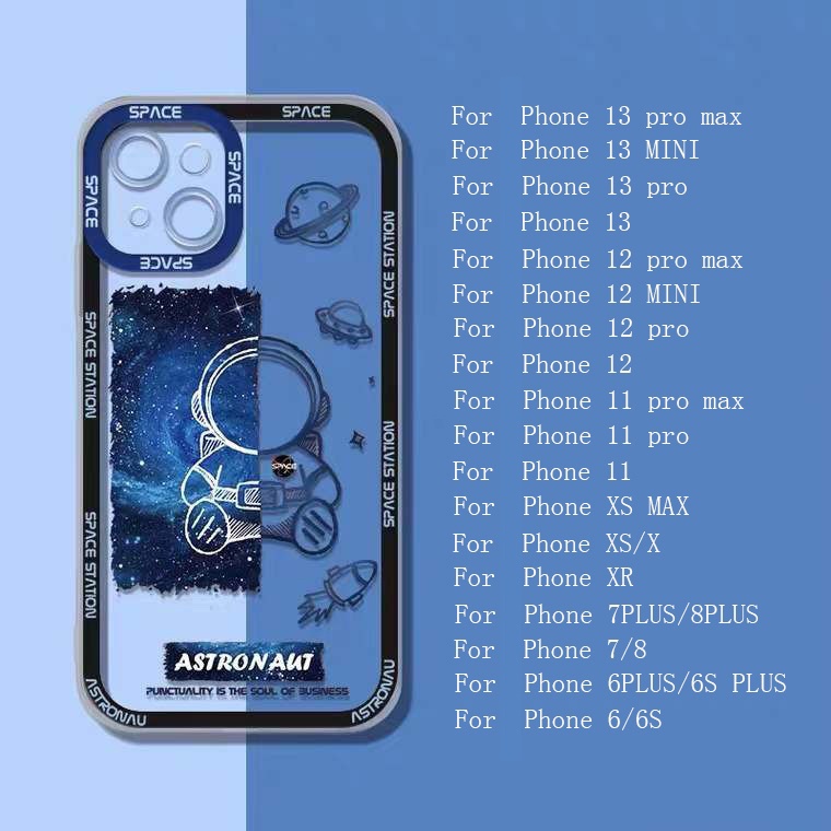 Soft Case TPU Transparan Motif Astronot Untuk Iphone 13 12 Mini 11 Pro X XR XS Max SE 2020 6 6S 7 8 Plus