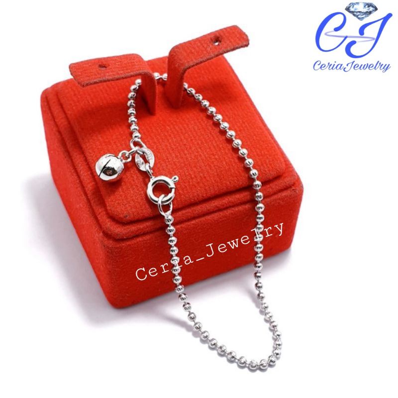 Gelang Perak Asli Silver 925 Lapis Emas Model Biji Lada + Krincing - Perhiasan