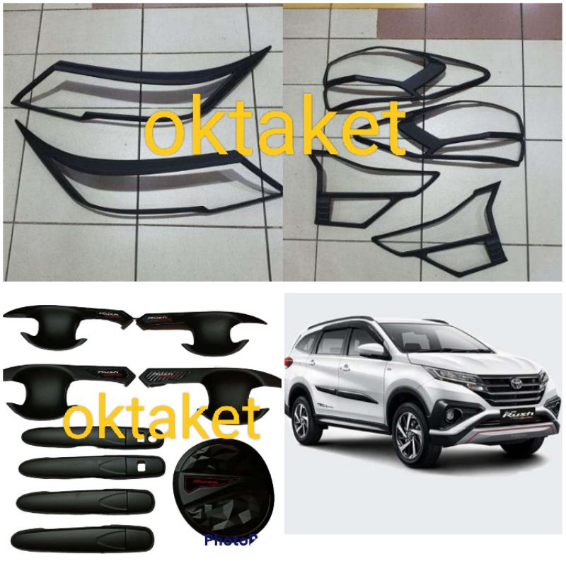 paket lengkap all new Rush Terios 2018-2022 hitam dop garnish depan belakang outer handle tank cover