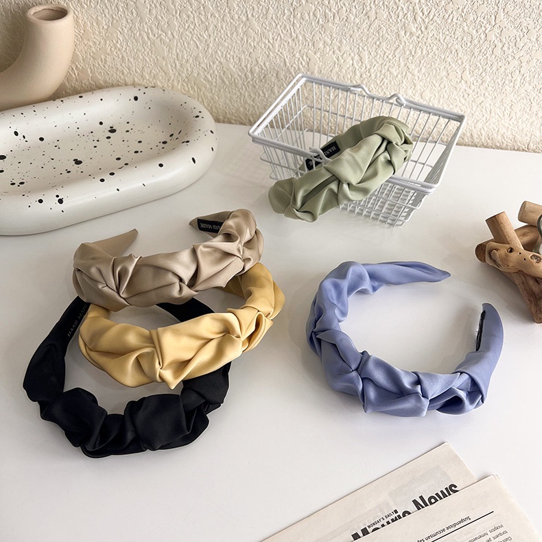 BANDO KAIN SATIN KERUT KOREA HEADBAND SILK LEBAR WIDE BRIMMED HAIR HOOP HEADBAND HAIRBAND HAIR AKSESORIS RAMBUT WANITA BENDO BANDANA KOREAN LEMBUT WARNA POLOS