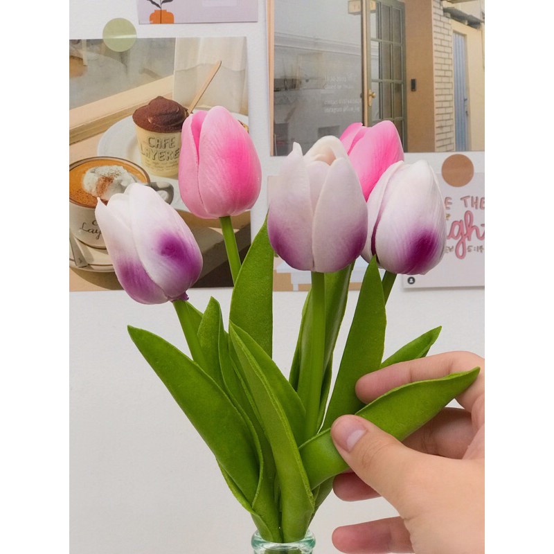 Bunga Tulip Latex Import Real Touch bunga Dekorasi Bunga Artificial Tulip Besar-Gradasi Ungu