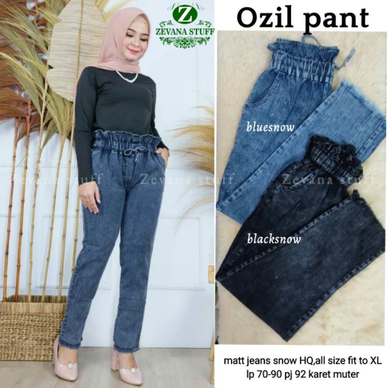 OZIL PANT Baggy Jeans Snow HQ Pinggang Highwaist Serut Karet