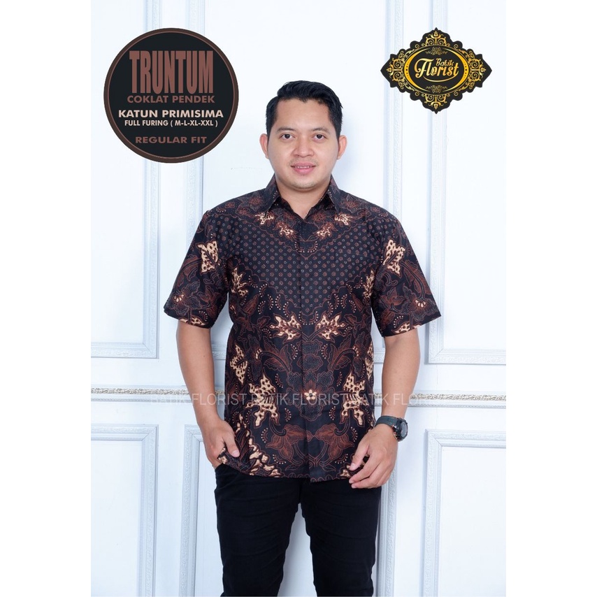 BATIK PRIA TERBARU S M L XL XXL BAJU kemeja batik pria lengan PENDEK PREMIUM HITAM COKLAT