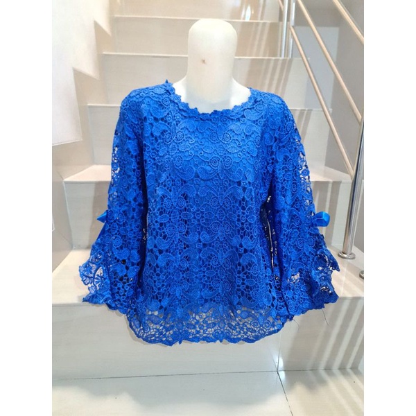 Blouse Brukat Warna Jumbo XL, 2XL, 3XL-918 Kilap Biru