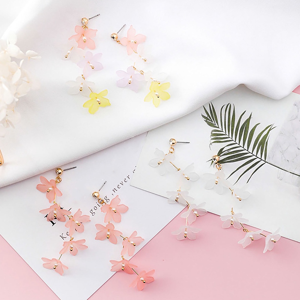 Hu Hu Hu Hu Hu Alat Bantu Pasang Kacamata♡ 1 Pasang Anting Kait Gantung Wanita Bahan Akrilik Desain Bunga + Mutiara + Berlian Imitasi Untuk Hadiah