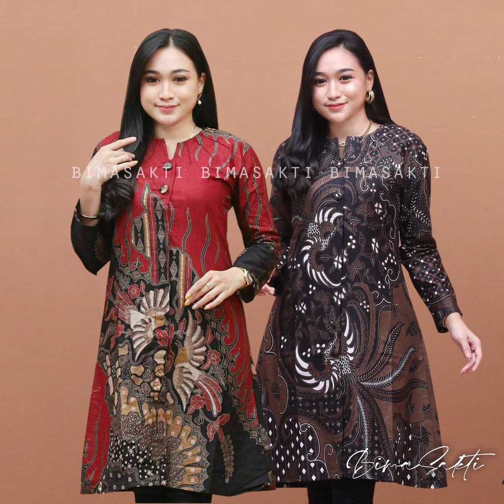 tunik batik wanita kancing depan terbaru - baju batik wanita konadangan - dress batik muslimah - bimasakti - bima sakti - M L XL XXL XXXL