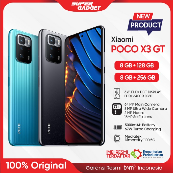 XIAOMI POCO X3 GT RAM 8 ROM 128GB 256GB Smartphone Garansi Resmi - Blue, 8/256GB