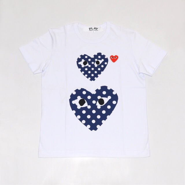 Kaos PLAY CDG Comme des Garcons Duo Blue Polkadot Heart Premium Quality Materials