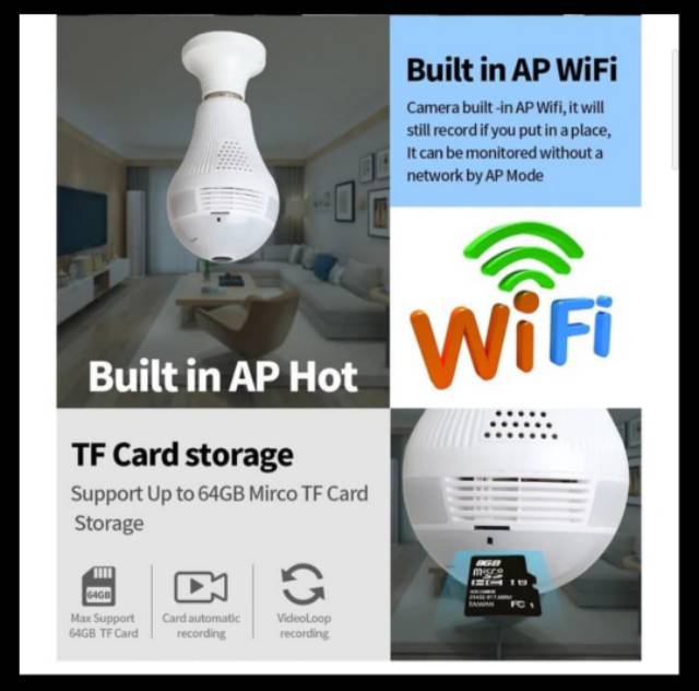 IP Kamera CCTV WiFi bohlam camera panoramic 360 bulb lamp  V380 bukan icsee