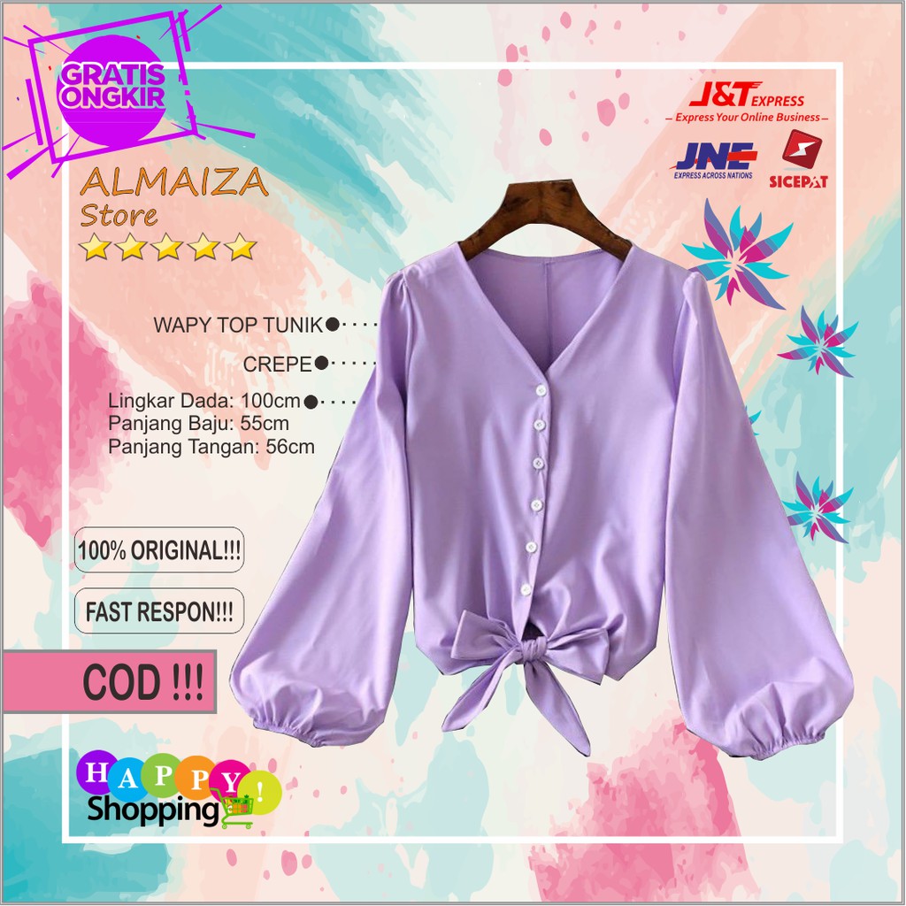 Atasan Baju Wapy Top Tunik/Tunik Lengan Balon Panjang Polos Wanita Modern Kekinian Terbaru Termurah 